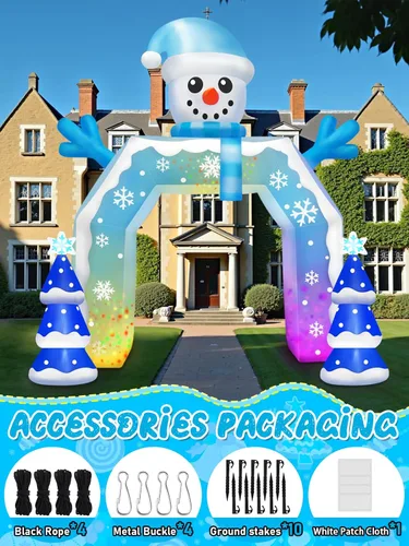 Vista 5 de Kalolary Arco inflable de Navidad de 12 pies para decoración al aire libre, muñeco de nieve azul, decoraciones de patio con luces LED integradas