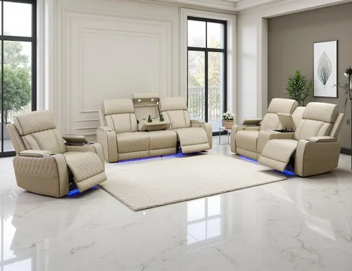 Vista 19 de Juego de sofá reclinable eléctrico, juego de sofá y silla reclinable de cuero, juegos de muebles de sala de estar, muebles de lujo de 3 piezas