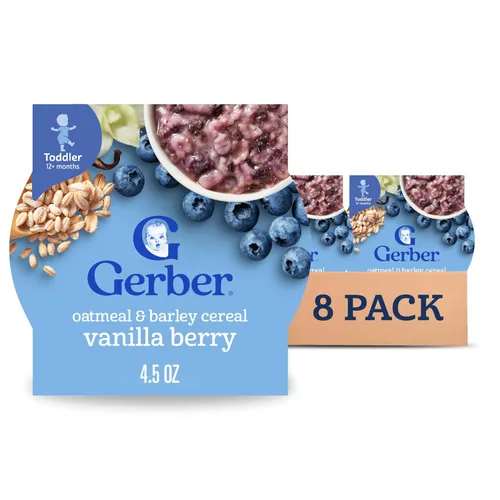 Gerber Comida para Niños Pequeños, Comida para Bebés, Cereal de Avena para el Desayuno con Cebada, Sabor Vainilla y Frutas del Bosque, Cereal, el