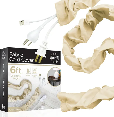 Vista 8 de Cordinate Cubierta de tela para cables, 6 pies, oculta cables, ideal para lámparas, luminarias y escritorios, gestión de cables, fácil instalación