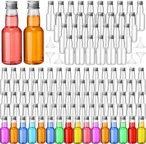 Vista 7 de 120 piezas de mini botellas de licor herméticas, botellas de plástico vacías en miniatura con embudo para tragos de alcohol, ideales para regalos