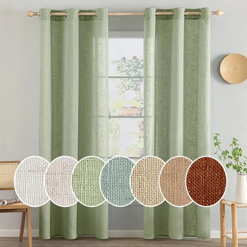 Vista 26 de MIULEE Cortinas de Lino Aqua de 72 Pulgadas de Largo para Dormitorio y Sala de Estar, Cortinas de Ventana con Textura de Lino Suave y Grueso, Semi