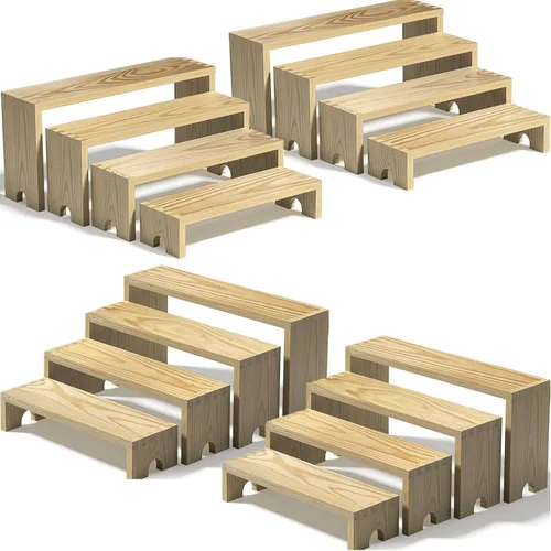 Vista 15 de Juego de 2 soportes de exhibición de madera escalonados para eventos de proveedores, soporte de exhibición apilable de madera para cupcakes