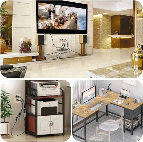 Vista 7 de VSEER Cable de extensión resistente de 1.5 pies 1875 W 15 A, protector de salida de 3 clavijas, 14 AWG, cable de extensión de alimentación corto