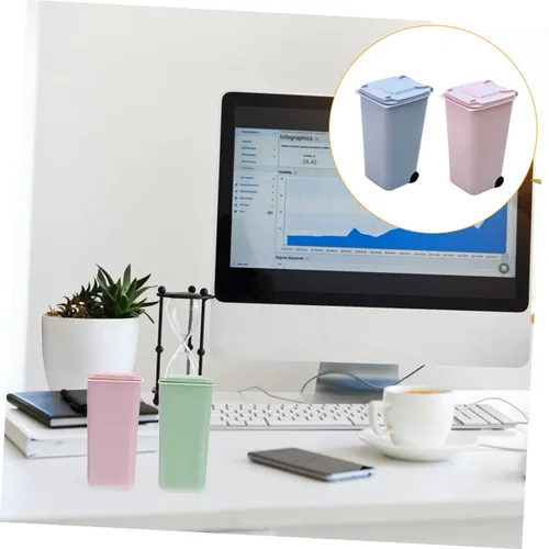 Vista 3 de 2 botes de basura decorativos de escritorio, mini cubos de basura para oficina y hogar, ligeros y portátiles para organizar objetos pequeños