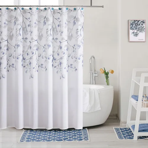 Vista 10 de Central Park Cortina de Ducha de Hoja Gris Bronceada Resistente al Agua Decorativa con Estampado Floral Barrido Lienzo para Baño Spa Hotel Cortina