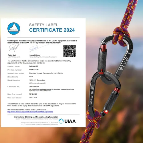 Vista 5 de FVW Mosquetones de bloqueo automático para escalada en roca, mosquetones profesionales de 25KN (5620 lbs) resistentes para rapel, columpio, rescate