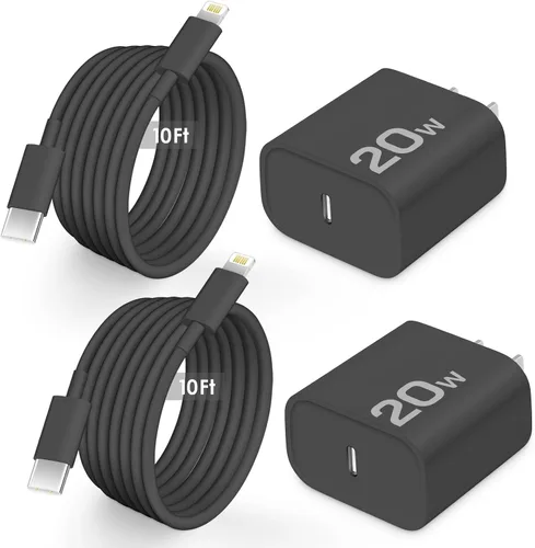 AISNI Paquete de 2 bloques de carga rápida con cable de carga tipo C Negro