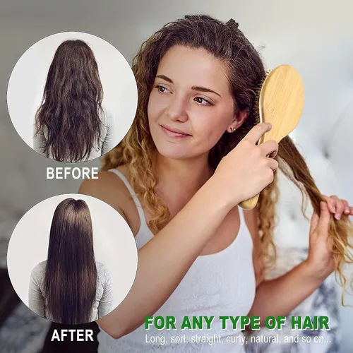 Vista 5 de MRD Juego de cepillos para el cabello, peine de bambú natural, cepillo desenredante de paleta, peine de dientes anchos y cola sin cerdas, adecuado