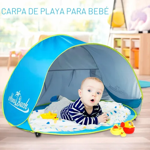 Vista 5 de Monobeach Tienda de campaña de playa para bebés con piscina: tienda de campaña desplegable con estrellas marrones para niños pequeños, refugio