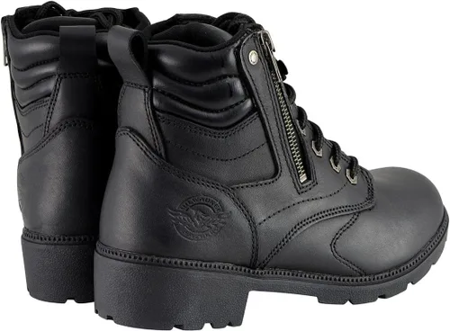 Vista 7 de Milwaukee Leather MBL9320W - Botas de motocicleta con cordones para mujer, de cuero negro de alta calidad, ancho amplio