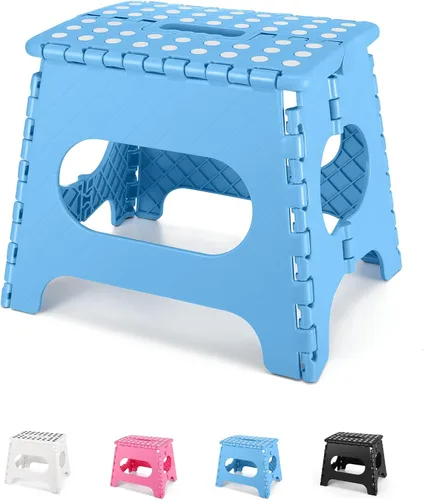 Vista 157 de Dyforce Taburete plegable de 17.5 pulgadas, capacidad de 400 libras, taburete plegable de plástico resistente para adultos, taburete con asa, fácil