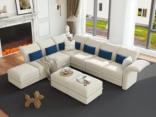 LLappuil Sofá modular modular en forma de L con diván reversible convertible de 5 plazas con almacenamiento para sala de estar, color blanco