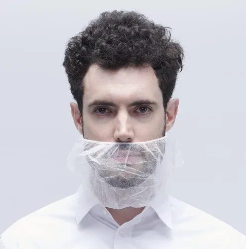 Vista 2 de ProtectX Cubiertas desechables para barba, red desechable para barba Bouffant de 19 x 9 pulgadas, color blanco, paquete de 100