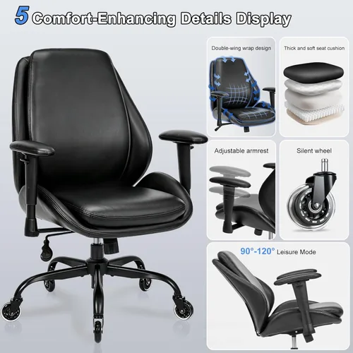 Vista 6 de BEWISHOME Silla de oficina con ruedas de goma, silla de oficina grande y alta, sillas de oficina ergonómicas, silla de escritorio ejecutiva, sillas