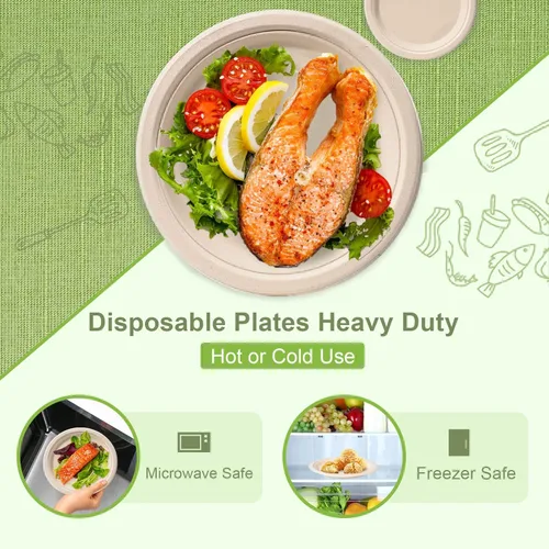 Vista 3 de Platos de papel de 10 pulgadas, paquete de 50 platos compostables desechables, platos de papel reciclado ecológicos, platos de papel marrón