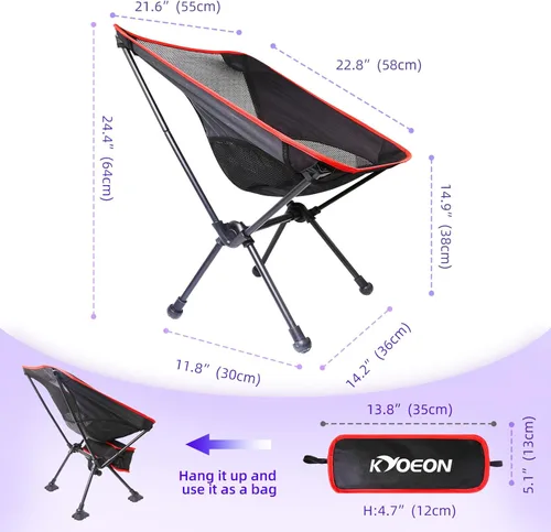 Vista 3 de Portable Camping Chair, Ultralight Durable Foldable Chair for Outdoor Camp,Travel, Beach, Picnic, Garden, Sport Sturdy Frame, Comfortable