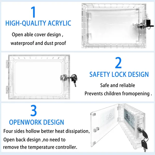 Vista 5 de Caja de bloqueo universal para termostato con llave, protector de termostato grande transparente para termostato en pared, cubierta de termostato se