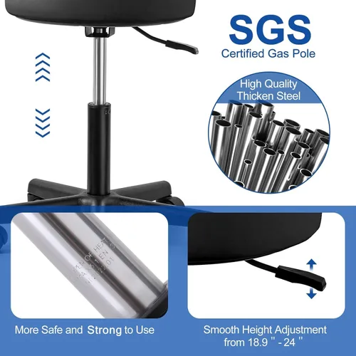 Vista 5 de JMU Taburete rodante con ruedas, taburete de asiento grande de cuero de PVC, capacidad de peso de 400 libras, altura ajustable resistente