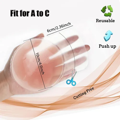 Vista 2 de Fundas para pezones, de silicona, adhesivas, sin tirantes, para levantamiento de pecho, reutilizable, redondo