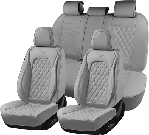 Vista 55 de Coverado - Juego completo de fundas de asiento para automóvil, de piel de napa, protector impermeable con soporte lumbar, con ajuste universal