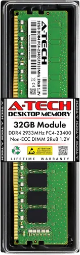 Vista 11 de A-Tech 4GB DDR4 2933MHz PC4-23400 (PC4-2933Y) CL21 UDIMM 1.2V Non-ECC DIMM 288-Pin Módulo de actualización de memoria RAM para computadora