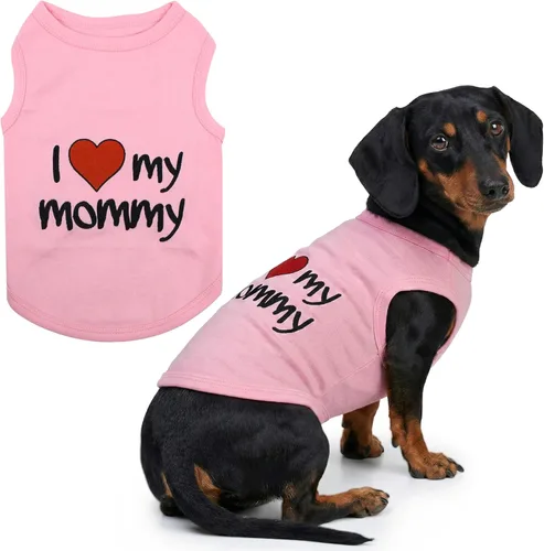 Vista 106 de Playera parisina para perros con palabras bordadas "I Love My Mommy" - 100% algodón, camiseta rosa para perros - Chaleco sin mangas para mascotas