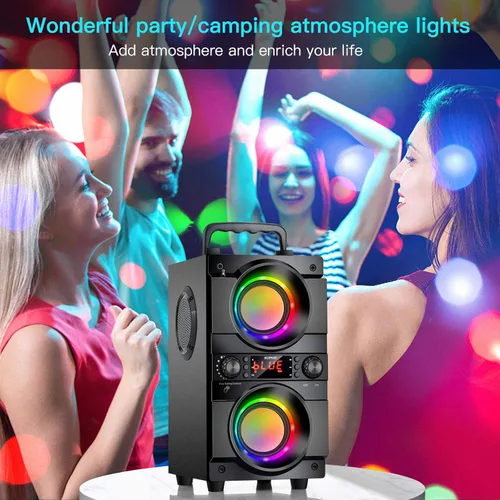 Vista 7 de Altavoz Bluetooth portátil de 60 W (pico de 80 W) con doble subwoofer de graves pesados, Bluetooth 5.0 inalámbrico de 100 pies para exteriores