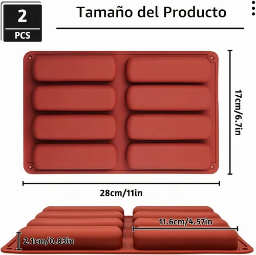 Vista 2 de 2 moldes de silicona para galletas de dedo, 8 cavidades de barras de cereales para hornear, molde de barra de chocolate antiadherente, para Cnady
