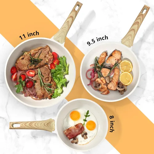 Vista 7 de GiPP - Sartén antiadherente de granito blanco de 8 pulgadas, sartén para tortilla con mango resistente al calor, compatible con todas las estufas