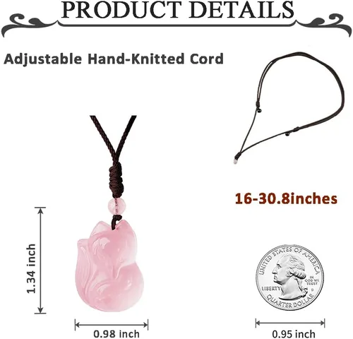 Vista 6 de TIKCAUZ Fox Necklace Natural Crystal and Healing Stone with Adjustable Rope Handmade Gemstone Jewelry for Men Women