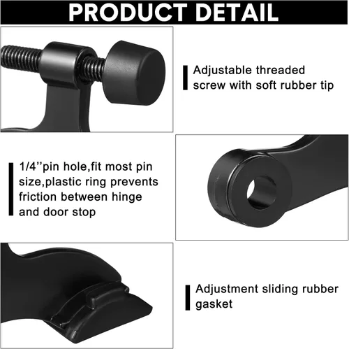 Vista 4 de Funrous Tope de puerta con pasador de bisagra, 24 piezas, de satén, cepillado, ajustable, resistente, con puntas de parachoques de goma (negro)