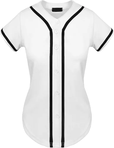 Vista 2 de Hat and Beyond Camiseta de béisbol para mujer, con botones, de manga corta, para sóftbol, hecha en Estados Unidos