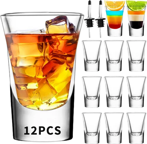 Vista 7 de SuproBarware Juego de 12 vasos de chupito a granel de 1.2 onzas con base pesada, ideal para tequila, vodka, licor