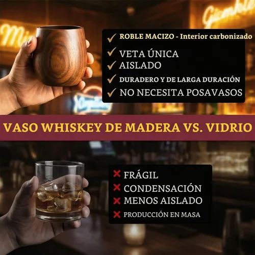Vista 5 de Juego de 2 vasos de whisky de madera carbonizada – Vaso de bourbon duradero para hombres, vaso de estilo antiguo aislado – Regalos de whisky