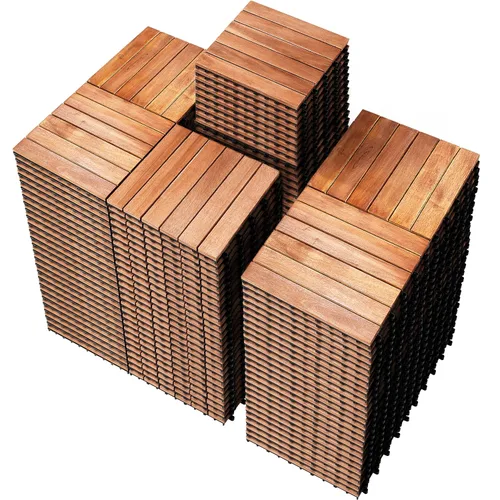 Vista 30 de PrimeZone - 9 azulejos entrelazados de madera de acacia sólida para terraza, patio, 12 x 12 pulgadas, impermeables, para interiores y exteriores
