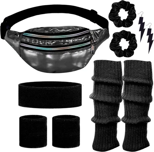 Juego de accesorios para disfraz de entrenamiento de neón de los años 80, 10 unidades, calentadores de piernas para mujer, diadema de los años 80
