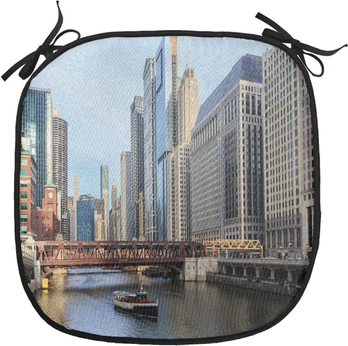 Vista 11 de Lunarable American Chair Cushion Pad, Massachusetts Flagg Holds a Bow and Pointing Downward Arrow, Seat Padding for Kitchen & Patio with Anti-Slip