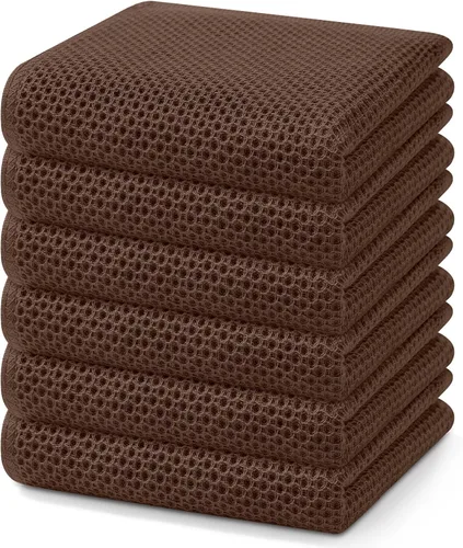 Vista 449 de Homaxy Paños de cocina de 100% algodón con tejido de gofre, ultra suaves, absorbentes, de secado rápido, 12 x 12 pulgadas, paquete de 6, amarillo