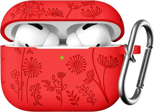 Vista 12 de Lerobo - Funda protectora para estuche de AirPods Pro 1ª y 2ª generación, funda de silicona grabada con diseño floral para protección completa