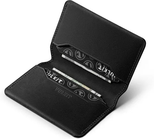 Vista 12 de VULKIT Cartera delgada minimalista con bloqueo RFID de cuero genuino, tarjetero con bolsillo frontal, cierre magnético, Espresso, Minimalista