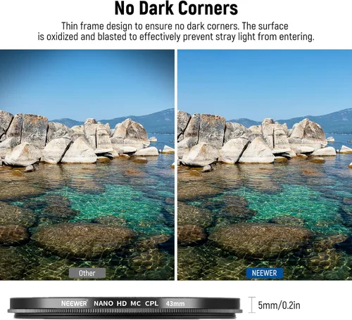 Vista 4 de NEEWER Filtro polarizador circular MC CPL de 1.693 in con nano multiresistente 24 capas con vidrio óptico HD para lentes, reduce