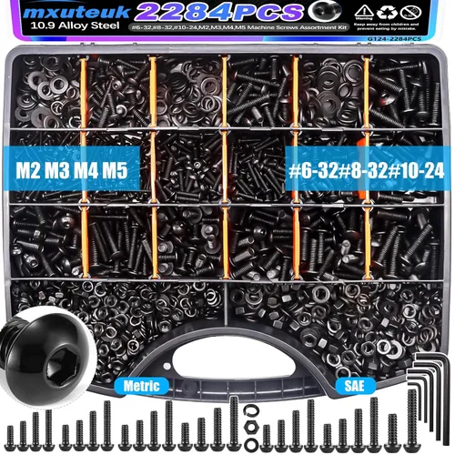 Vista 14 de mxuteuk Juego de tornillos M5 de 185 piezas, kit de tuercas, pernos y tornillos de cabeza hexagonal M5, pernos de acero de aleación de grado 12.9