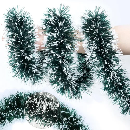 Vista 8 de Guirnalda de oropel de Navidad roja y blanca de 50 pies, guirnaldas de Navidad con giro metálico para decoración de árbol de Navidad, guirnaldas