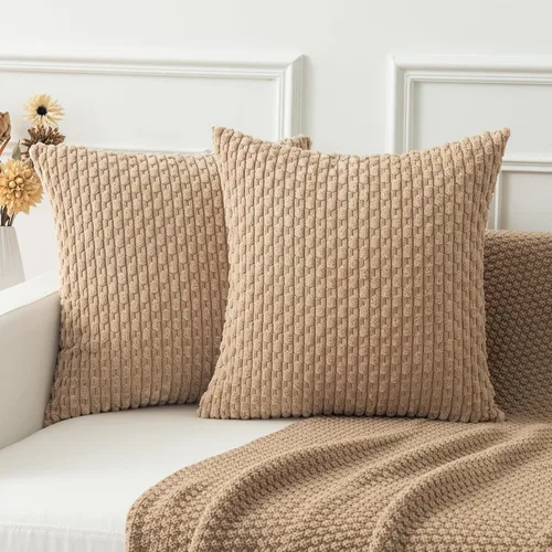 Vista 180 de Kevin Textile - Juego de 2 fundas de almohada decorativas de pana suave, estilo bohemio, a rayas, decoración del hogar para sofá, cama, sofá y sala