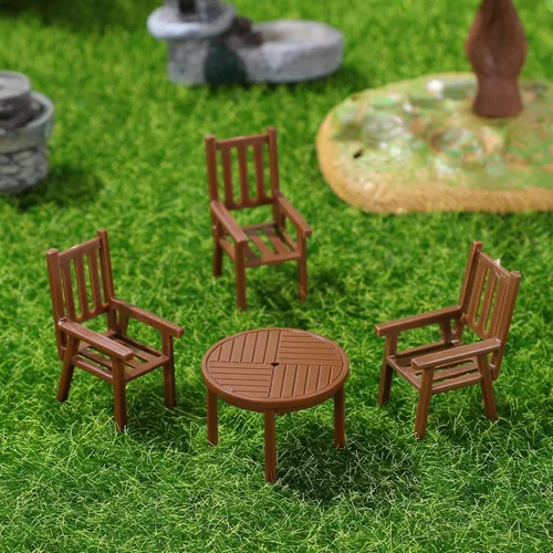 Vista 8 de Toyvian Juego de sillas de playa para casa de muñecas, 3 juegos de modelos de mesa y silla de casa de muñecas 1: 30 muebles en miniatura para casa