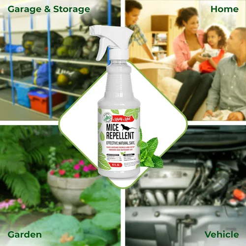 Vista 3 de Spray repelente de ratones de aceite de menta de Mighty Mint Control natural para interiores y exteriores de ratones y roedores Fórmula extra