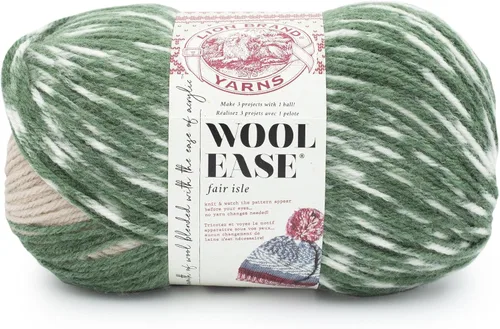 Lion Brand Yarn - Ovillo de lana Wool Ease Fair Isle, hilo para tejer, color beige/oliva, 1 unidad