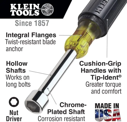 Vista 2 de Llave para tuercas Klein Tools 630 con punta magnética de 1/2 pulgada con eje hueco de 3 pulgadas