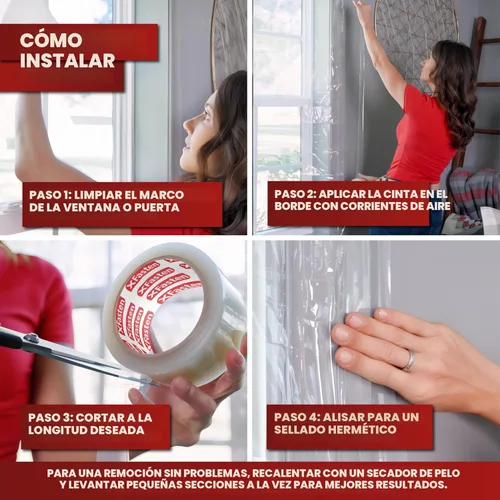 Vista 6 de XFasten Cinta transparente para sellado de ventanas, 2 pulgadas x 30 yardas (50.8mm x 27.43m), cinta de sellado de aislamiento de ventana